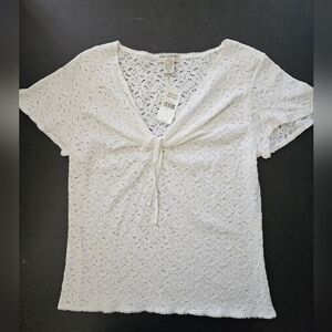 NWT - Banana Republic Cotton Stretch Eyelet White Jersey - Size XL